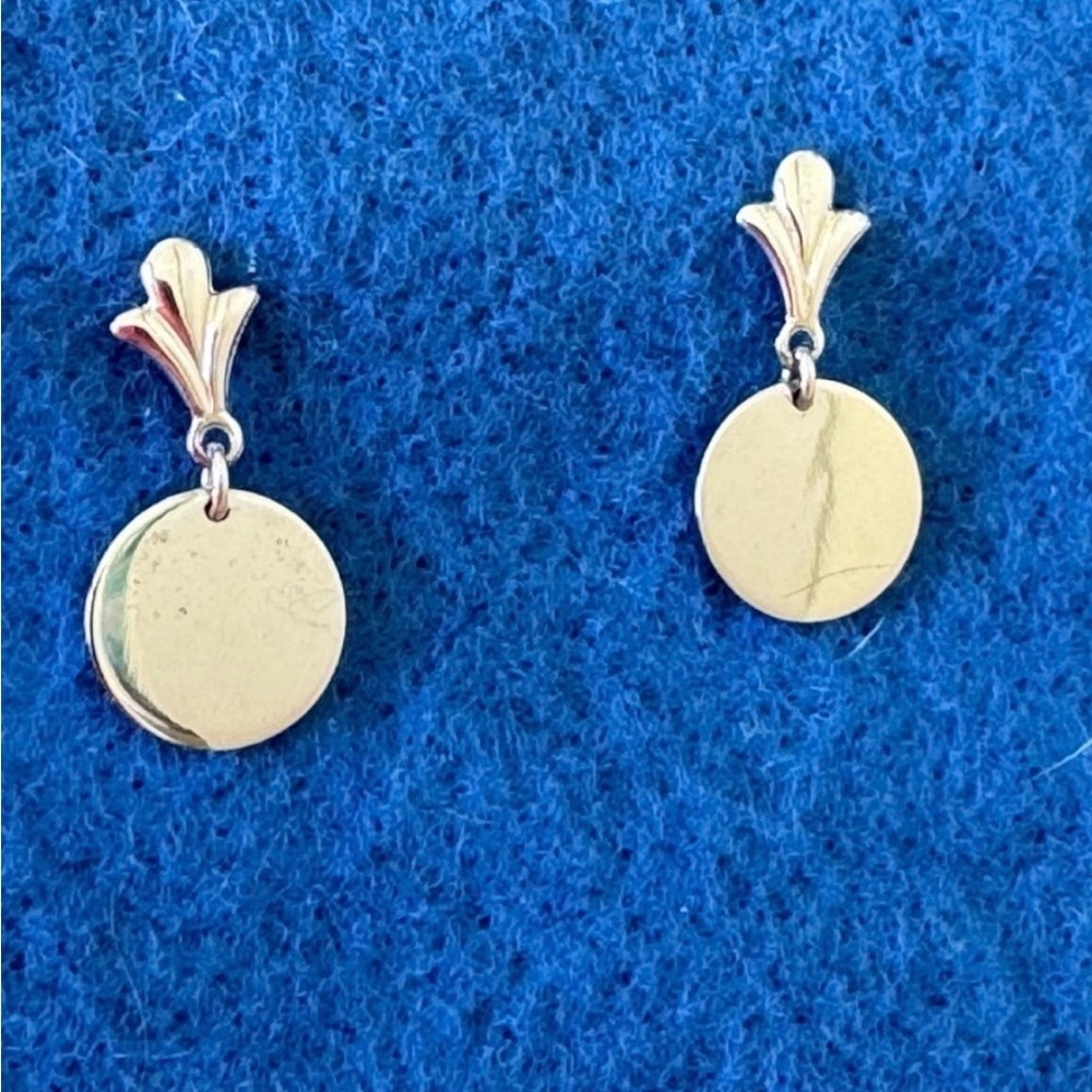 Vintage Silver Mirror Circle Disk Dainty Drop Dangle Earrings for Pierced Ears